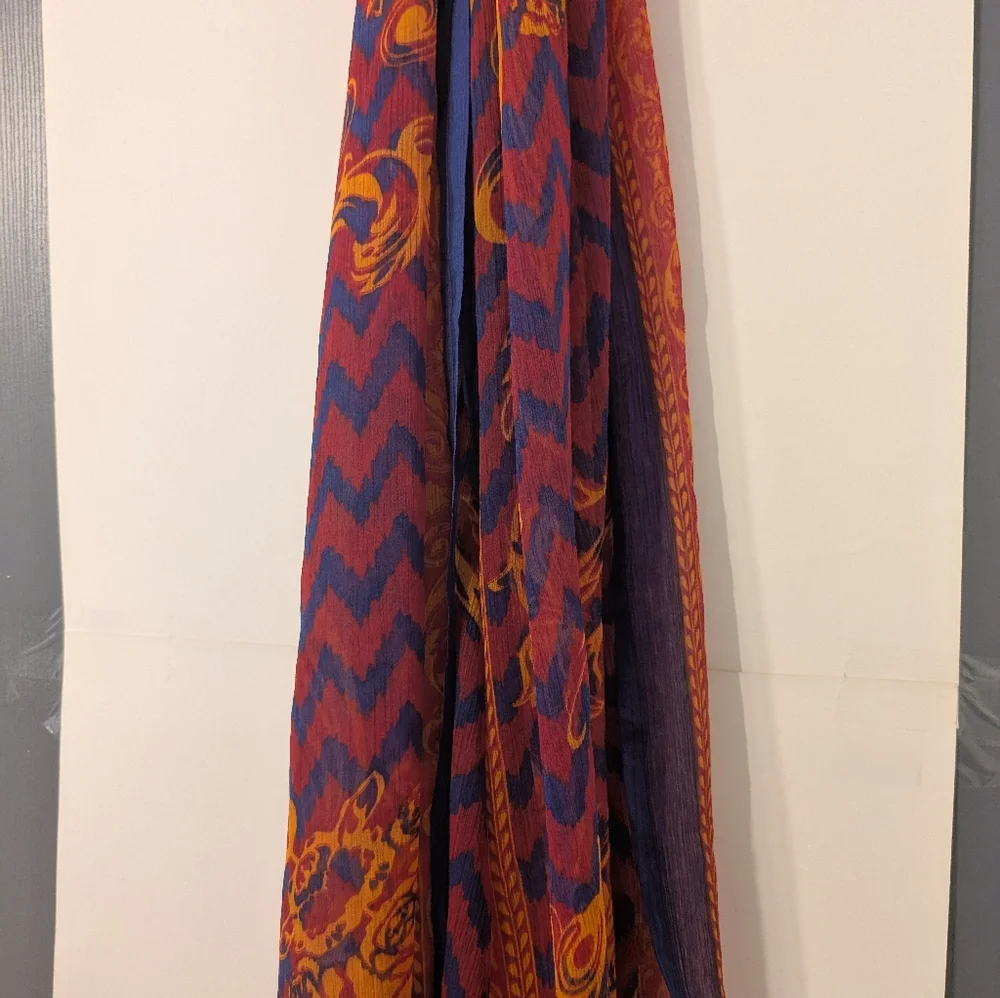 Sheer Large Royal Blue, Red and Orangy Gold Shawl, Scarf or Wrap - Picture 7 of 7
